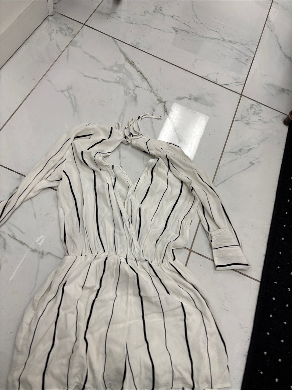 Honey Punch White Dress Roper with Black Vertical Stripes. P2P:19